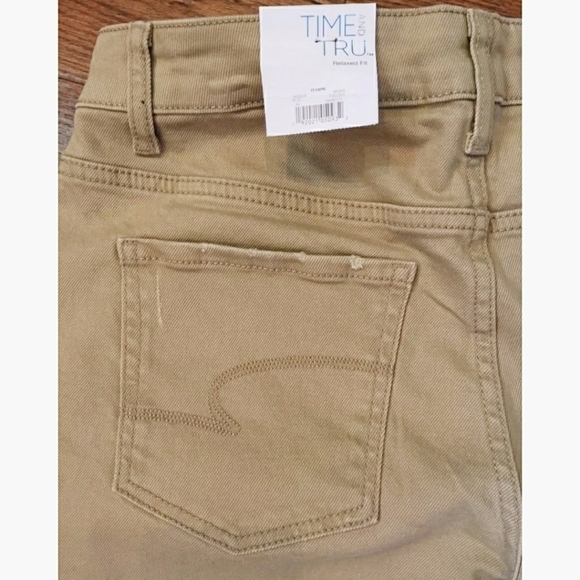 Time and Tru Kakhi Jean Pants Mid-Rise Relaxed Women's Size Inseam 23 Distressed - Picture 8 of 13